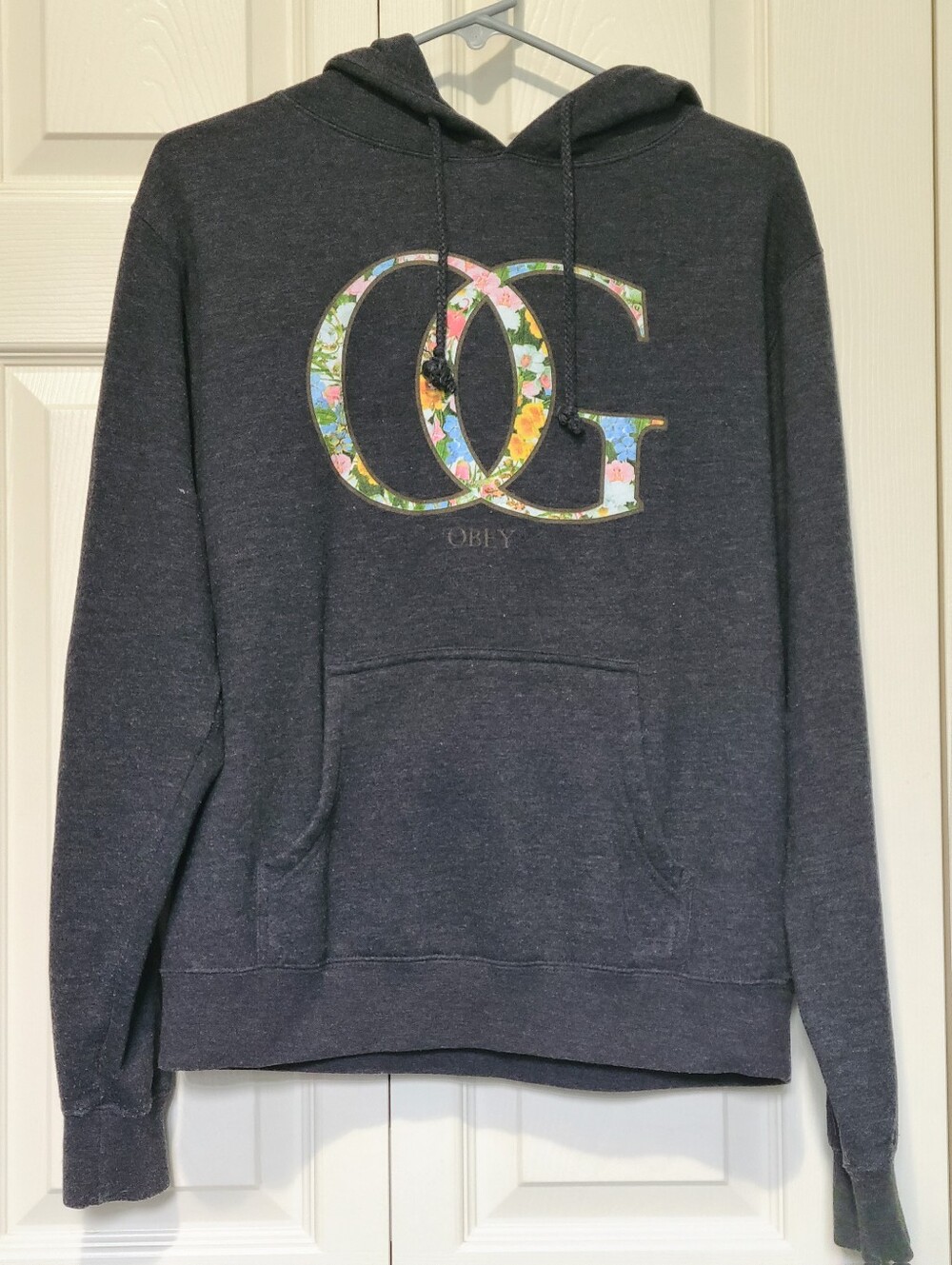 Obey OG Floral Logo Pullover Hoodie Charcoal Gray Size Large